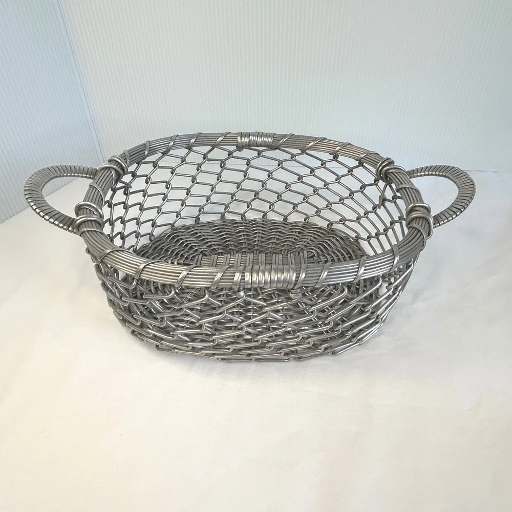 Wire Basket Silver Metal Woven Handle‎ Oval Storage Decor